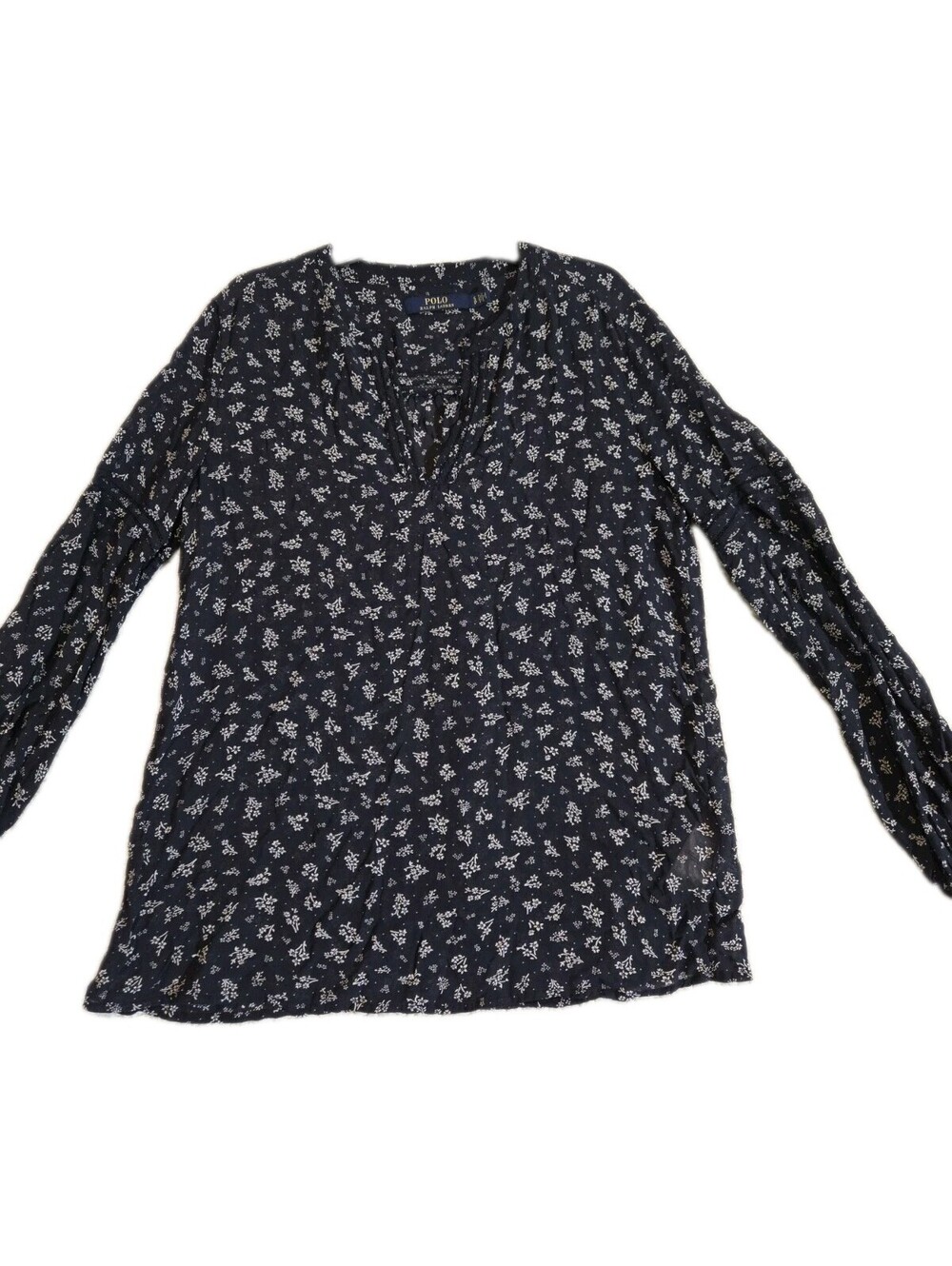 polo ralph lauren women Top Sz S Navy Bishop Sleeves Ditsy Floral Peasant Cottag